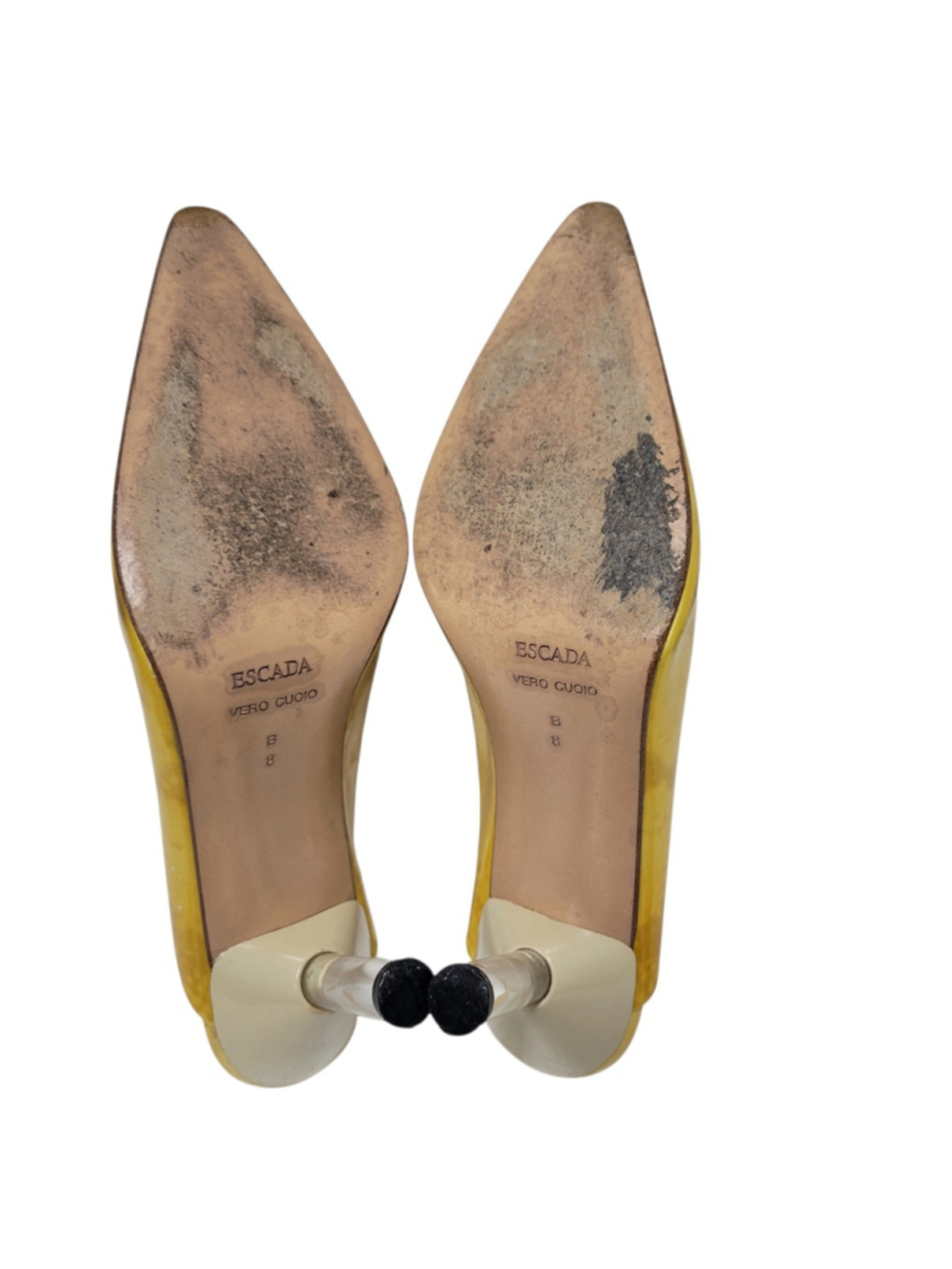ESCADA Women's Yellow Patent Leather 3.5" Mule Heels Slip-On Shoes Size 8B - Picture 8 of 9